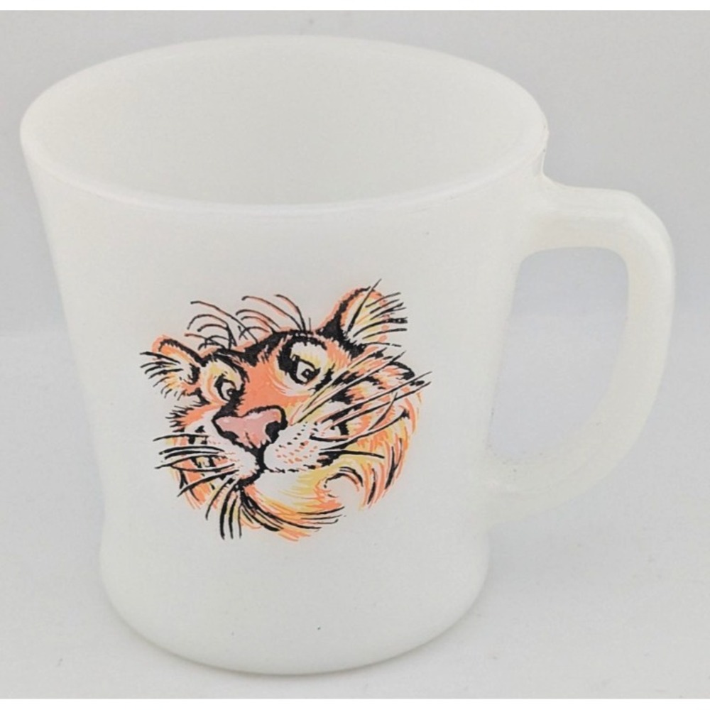Vintage Milk Glass Coffee Mug Anchor Hocking Fire King Esso Tiger Exxon Promo